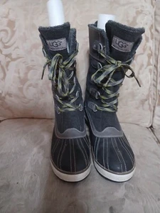 Women’s UGG Australia Boots Size 8 Gray Leather/textile Upper Lace Up Comfort - Picture 1 of 19