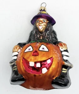 Vintage Christopher Radko Hexe sitzend auf Kürbisfreunden Halloween Ornament 1996 Lg - Bild 1 von 7