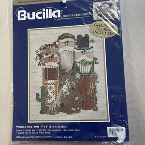 Vintage Counted Cross Stitch Kit Bucilla 2000 Wildly Western Sewing 7" x 8" New - Picture 1 of 11