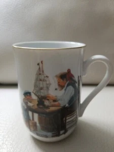1982 Vintage Norman Rockwell  "For A Good Boy ” Coffee Tea Mug Cup Gold trimmed - Picture 1 of 8