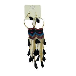 Mia Collection Hoop Earring Set Colorful Beads Feathers Native American Style - Picture 1 of 3
