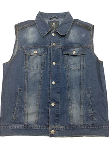 PJ Mark XLarge Denim Jean Vest Jacket 100% Cotton Pockets Biker Rocker - Picture 1 of 6