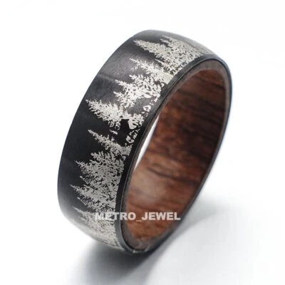 Anillo de madera de lobo para pareja negro para hombre y mujer de acero inoxidable talla 5-15 Foto 1 de 4