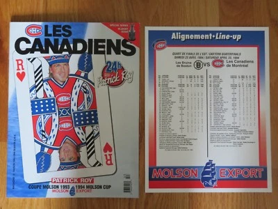 MONTREAL CANADIENS vs BOSTON BRUINS 94 PLAYOFFS Programa PATRICK ROY RAY BOURQUE Foto 1 de 4