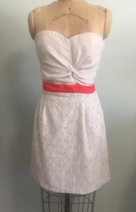 Abito tubino senza spalline Greylin Anthropologie bianco corpetto attorcigliato occhielli pizzo taglia L - Foto 1 di 12