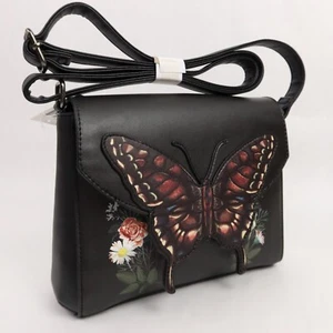 Dark Butterfly Crossbody Bag Purse Floral Flap Gothic Flowers Thorn & Fable NEW - Picture 1 of 17