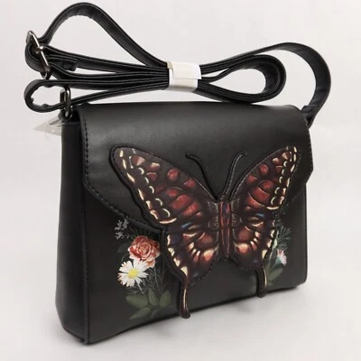 Dark Butterfly Crossbody Bag Purse Floral Flap Gothic Flowers Thorn & Fable NEW - Image 1 of 4