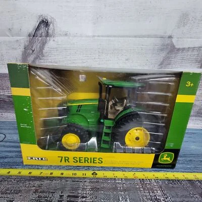 Ertl/tomy 1/16 scale John Deere R series die-cast tractor w/cab green/yellow  - Image 1 of 4