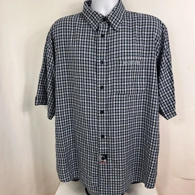 Mecca Dnm Button Down Shirt Men's XL Short Sleeve Blue Plaid Business Casual - Image 1 of 4