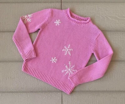 The Children's Place Mock Neck Sweater Snowflakes Pink White Size Large (10/12) - Image 1 of 2
