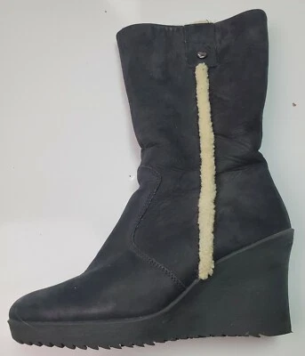 Botas de cuero Paul Green Munchen para mujer negras con tacón de cuña a media pantorrilla talla EU 35 Foto 1 de 4