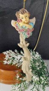 Vintage Christmas Ornament Ceramic Cherub Long Branch Like Icicle Roses UNIQUE - Picture 1 of 8