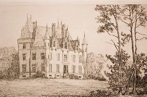 gravure à l'eau forte vers 1870 Tancrède Abraham, chateau de Chatelain 53 - Picture 1 of 1