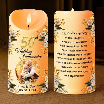 Foto Personalizada Boda Aniversario Vela LED, Regalo Recuerdo Boda Foto 1 de 4