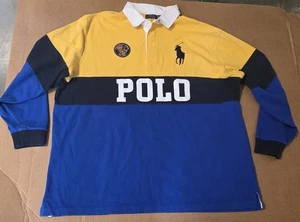 Polo Ralph Lauren Custom Slim Fit Polo Rugby Shirt - Men’s Size 4XL- Yellow Blue - Picture 1 of 4