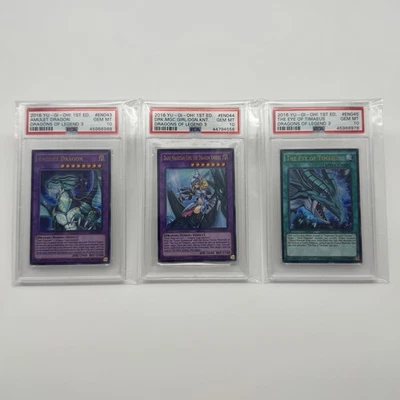 PSA 10 Dark Magician Girl the Dragon Knight Amulet Dragon The Eye of Timaeus Set - Image 1 of 2