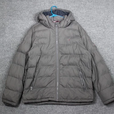 Tommy Hilfiger Hombres Chaqueta Puffer Con Capucha Gris Abrigo de Invierno Talla L Foto 1 de 4