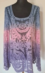 Gypsy Boho Purple Pink Blue Top - Picture 1 of 6
