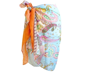 Paisley Blue Orange Multicolor Scarf / Beach Cover-up Shawl EUC - Picture 1 of 6