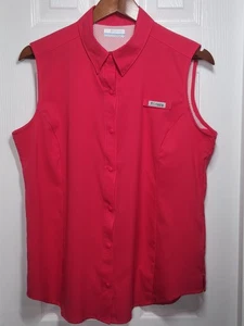 Columbia PFG Omni Shade Tamiami Shirt Womens L Fuchsia Sleeveless Snap Button - Picture 1 of 8