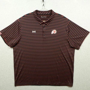 Utah Utes Shirt Mens 5XL Black Red NCAA Football Polo Striped HeatGear Tech - Picture 1 of 7