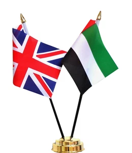 United Kingdom UK & United Arab Emirates UAE Double Friendship Table Flag Set - Picture 1 of 3