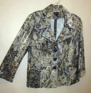 Clara S Womens M Jacket Sparkle Snake Floral Stretch Button Sparkle Vent Shiny - Picture 1 of 14