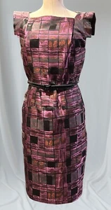 Single Dress Burgundy Black Belted Sheath New Womens Size 6 #191A306 - Picture 1 of 5