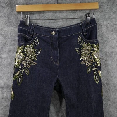 Escada Jeans Womens 34 Blue Dark Wash Denim Gold Embellished Bejeweled RARE Mint - Image 1 of 4