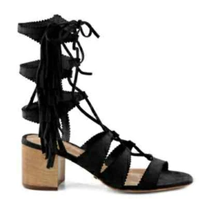 NEW Schutz Donatella Fringe Sandals Black 9 - Picture 1 of 6