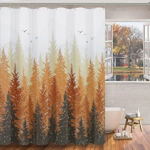 Extra Long Shower Curtains 84 Length Forest Ombre Mountain Nature Water Repellen - Picture 1 of 12