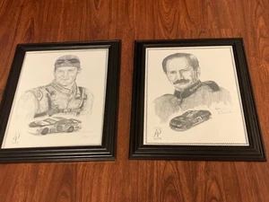 Arte a lápiz enmarcado Dale Earnhardt Sr And Jr por Dale Atkins. 11 X 14. NASCAR. - Imagen 1 de 7