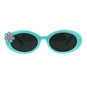 Girl's Fashion Sunglasses Polka Dot Oval Frame with Flower Daisy - Picture 1 of 22