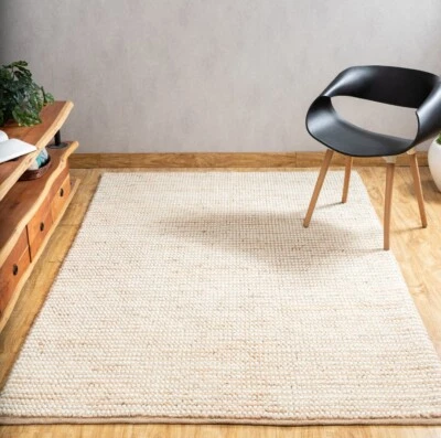 Hand Knited Jute Chunky Wool Rug Ivory/OffWhite& Natural & Loops - Image 1 of 4