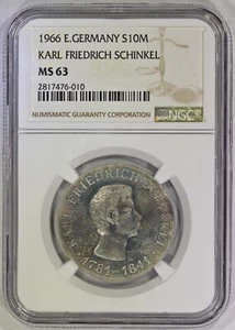 1966 East Germany Silver 10 Mark Karl Friedrich Schinkel Commemorative NGC MS... - Picture 1 of 5