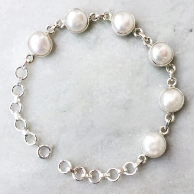 Pulsera madreperla piedras preciosas plata 925 hecha a mano broches de langosta mujer #123 Foto 1 de 3