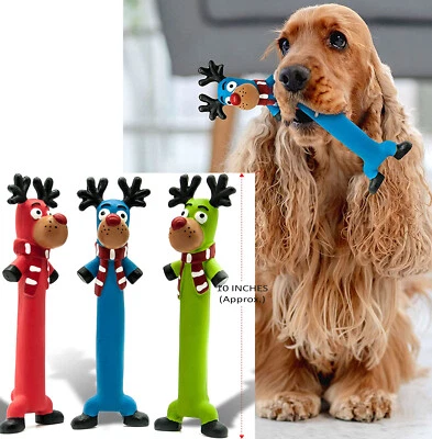 10" Long Squeaky Christmas Xmas Festive Squeaky LATEX Dog Chew Toys Gift RUDOLPH