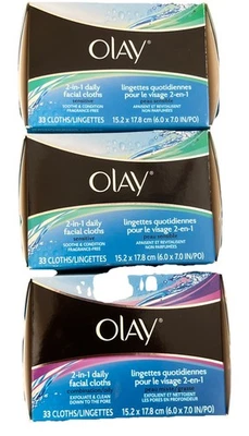 3 paños faciales diarios OLAY 2 en 1 33 paños secos sensibles y combinados grasos Foto 1 de 2