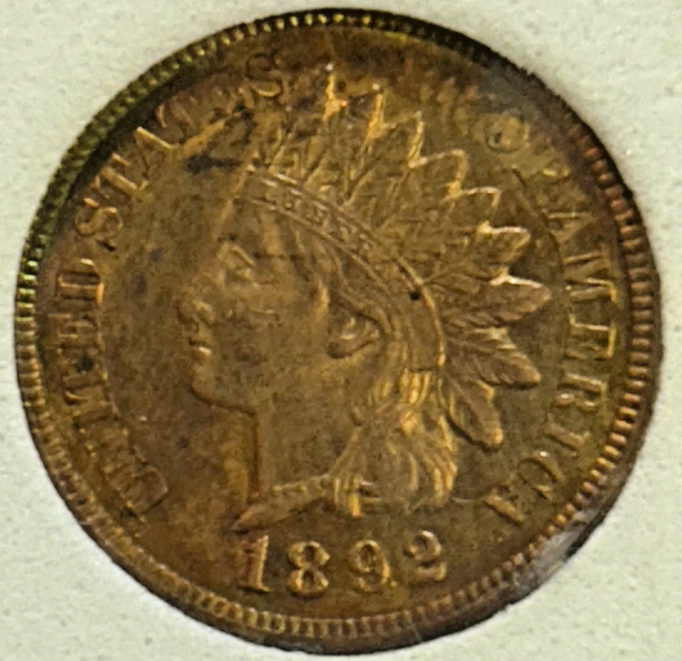 1892 Beautiful Indian Cent, Rainbow Toning, Buy the coin not the Holder!! - Image 1 of 4