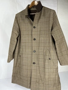 VINTAGE Lauren Ralph Lauren Wool Trench Coat Brown Reversible Houndstooth Check - Picture 1 of 19
