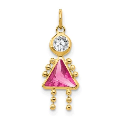 Colgante con dije de niña piedra de nacimiento de octubre de piedra de nacimiento de circonitas cúbicas de billón de oro amarillo de 14k Foto 1 de 3