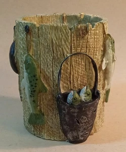 Fishing Cup. Decorated All Sides. 4" Tall. 3" Round. Home Decor. Resin. - Picture 1 of 6