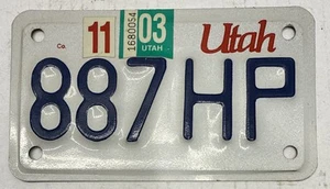 VINTAGE UTAHMOTORCYCLE LICENSE PLATE ( 887 HP ) - Bild 1 von 6