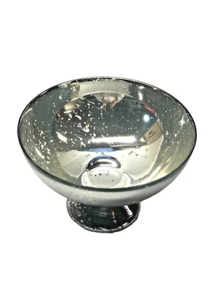 Vintage Mercury Glass Compote Pedestal Bowl 5" Tall Silvered Ornate Shabby Cotta - Image 1 of 4