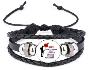 80 Aniversario Día D Normandía Pulsera de Cuero Negro y Bolsa de Regalo - Imagen 1 de 4