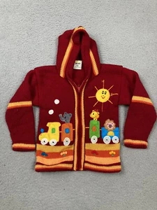 Andes Import Alpaca Cardigan Youth Size 6 Red Hooded Embroidered Peru Circus - Picture 1 of 9