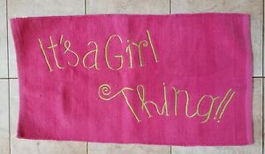 It's A Girl Thing Pink Cotton Chenille Throw Rug Cute Girl's Room Decor 