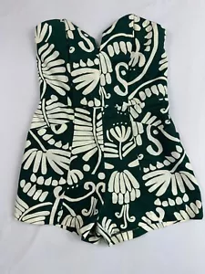 Women's H&M Conscious Leafy Forest Green & White Short Jumpsuit- Size M - Picture 1 of 4