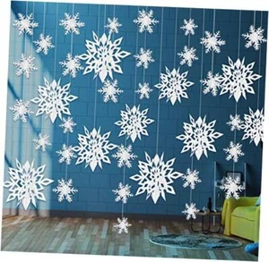 24 Pieces Hanging Snowflake Decorations Ornaments 3D Large White Paper  - Picture 1 of 7