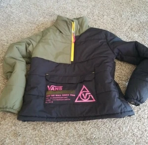Chaqueta Vans 66 Supply Pullover Puffer MTE 1/2 Cremallera Negra Verde -Talla pequeña para mujer - Imagen 1 de 7